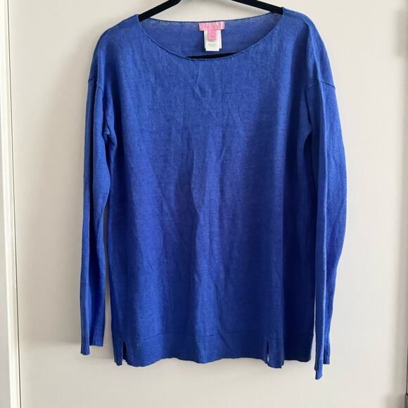 Lilly Pulitzer Blue Alana 100% Linen Lightweight Boatneck Sweater Women's size M - Picture 1 of 5